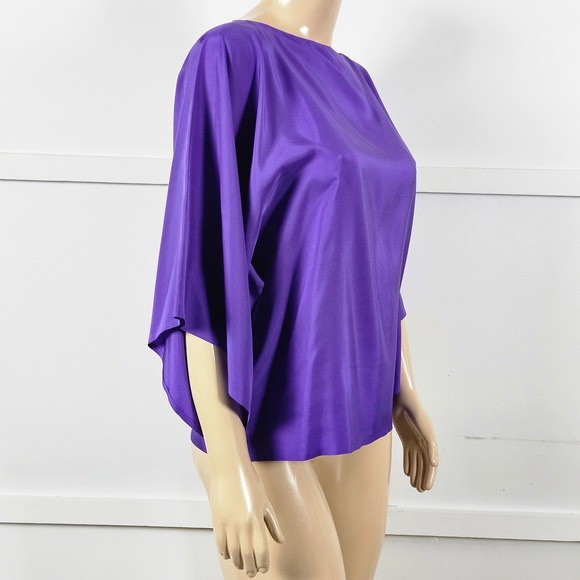 Ralph Lauren Black Label Womens Purple Silk Bateau Neckline Blouse Size 8 - Picture 3 of 11
